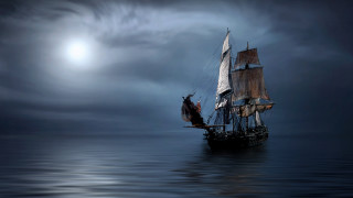 Ship moonlight cloudy sky ocean - a body of water under a cloudy sky free wallpaper