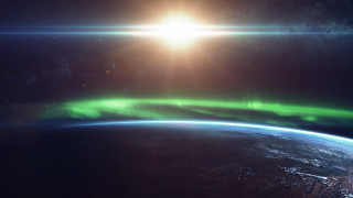 Earth sunrise citylights milkyway aurora - visible free wallpaper