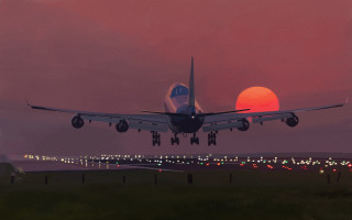 Jetliner cloudy night sunset matte - the sun setting behind free wallpaper