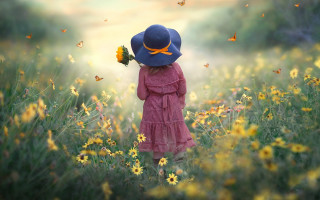 Little girl flower field butterfly - cindy wright free wallpaper for desktop