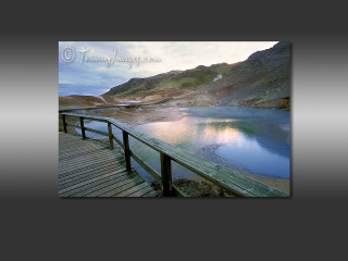 Wooden bridge water mountains range - evaline ness free wallpaper for desktop