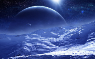 Planet moon star mountain sky - a planet free wallpaper