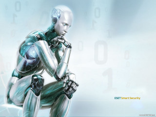 Robot sitting hands on knees - ernst free wallpaper