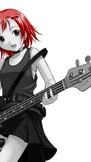 Girl red hair bass guitar - black shoe free wallpaper