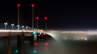 Bridge lights fog water night - almada negreiro free wallpaper