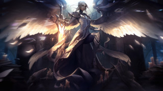 Angelic woman dark room light - wing free wallpaper for desktop