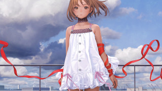 Girl white dress balcony blue - a balcony free wallpaper