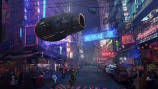 Futuristic city neon street cyberpunk - afrofuturism free wallpaper