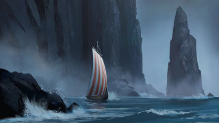 Boat foggy cliff lighthouse matte - cinematic matte painting free wallpaper