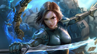 Woman sword blue background blue - stanley artgerm lau free wallpaper