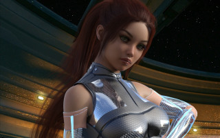 Futuristic woman light saber starry - unreal engine 5 quality free wallpaper