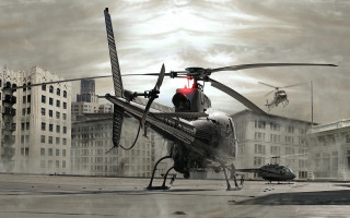 Helicopter parking lot building flying - overhead in the sky free wallpaper