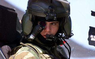 Man helmet goggles gun hologram - full round face free wallpaper