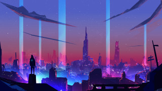 City skyline rooftop night fireworks - anton fadeev free wallpaper