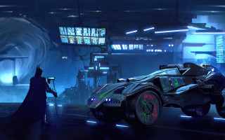 Batman car futuristic city night - a man in a cape free wallpaper