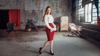 Woman red skirt white shirt 2 - anka zhuravleva free wallpaper
