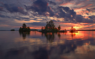 Sunset lake island trees impressionist - a sunset over a lake free wallpaper for desktop