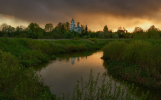 River forest church evening magic - evening free wallpaper