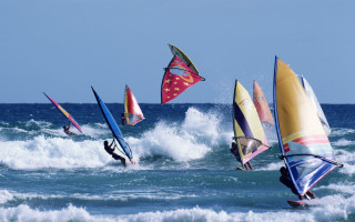 Sailboarders wave ocean sails wind - sail free wallpaper for desktop