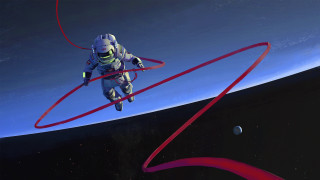 Space astronaut red ribbon moon - christopher balaskas free wallpaper