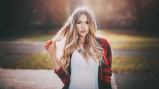 Woman park jacket blonde portrait - jacket free wallpaper for desktop