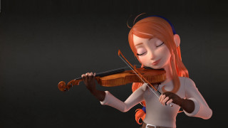 Cartoon girl violin kinetic art - a violin free wallpaper for desktop
