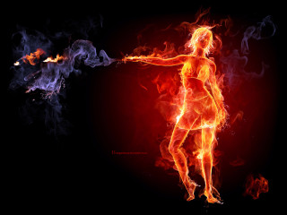 Woman flames black red background - flame free wallpaper