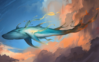 Blue whale fantasy airbrush sky - a yellow tail free wallpaper