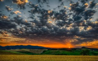 Sunset clouds mountains autumn leaves - crepuscular ray free wallpaper