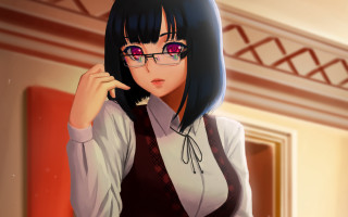 Woman glasses tie mirror room - glass and a tie free wallpaper