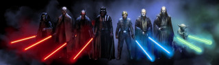 Costumed people lightsabers dark smoke 2 - the back free wallpaper