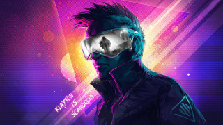 Futuristic man suit goggles neon - synthwave free wallpaper