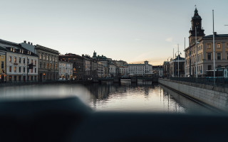 City river sunset architecture pagoda - tall building and a clock tower free wallpaper