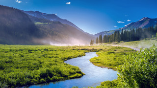 River valley mountains trees sunny 2 - the valley free wallpaper