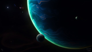 Blue green planet two moons - smaller free wallpaper