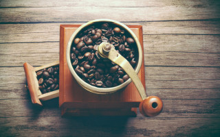 Wooden bowl coffee beans wooden - a wooden spoon free wallpaper