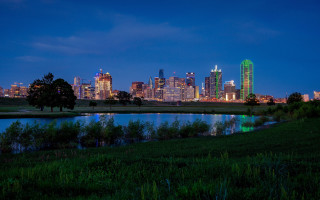 City skyline night lake grassy - digital photography free wallpaper