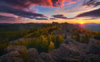 Sunset mountain forest clouds dusk - a sky free wallpaper