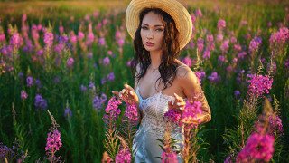 Woman hat field flowers portrait - a woman in a hat free wallpaper