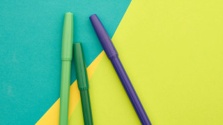 Pens yellow blue paper green - a childs free wallpaper