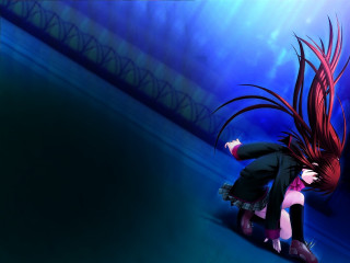 Woman red hair skateboard blue - a blue room free wallpaper