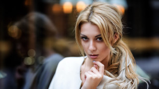 Blonde woman serious portrait bokeh 3 - long blonde hair free wallpaper