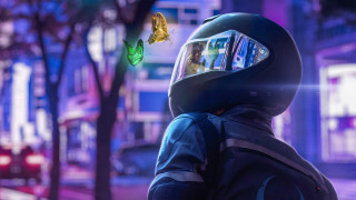 Cyberpunk city blur neon butterfly - affinity photo free wallpaper