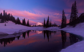 Mountain lake trees sunset clouds 3 - a lake and trees free wallpaper for desktop