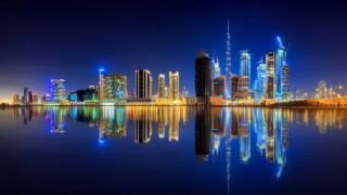 City skyline lake night reflections 4 - the water and buildings free wallpaper