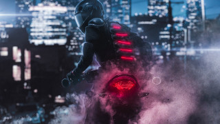 Futuristic man motorcycle city night 2 - cyberpunk free wallpaper