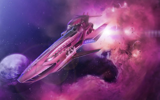 Pink space ship purple sky - mass effect free wallpaper for desktop