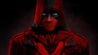 Red hooded man black mask - a red hoodie free wallpaper