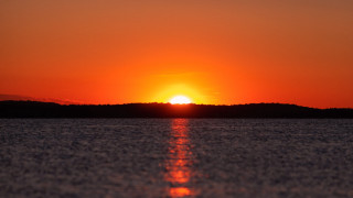 Sunset horizon water boat trees - free sunset wallpaper