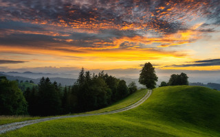 Grassy hill path sunset clouds - a grassy hill free wallpaper
